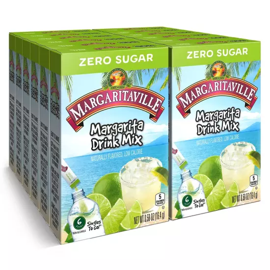 Singles to Go Water Drink Mix - Margarita Flavored, Non-Alcoholic Powder Stic...