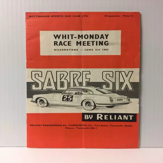 1963 Silverstone Nottingham Sports Car Club Program Sabre Six by Reliant Racing