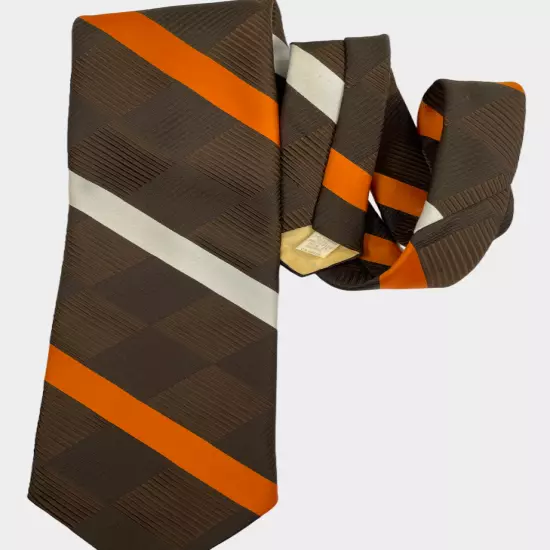 Vintage Cerruti Brown Orange Stripe Wide 1970's Regimental Necktie Tie 4" x 55"