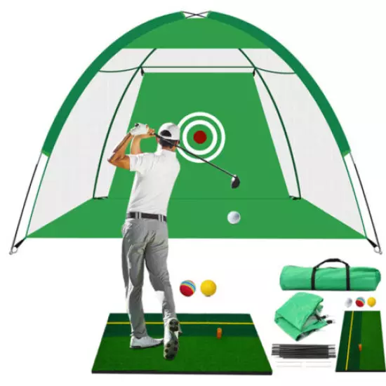 3M Foldable Golf Driving Cage Practice Hitting Net w/ Target For Indoor Outdoor