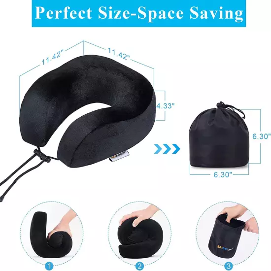 Neck Pillow for Travel Memory Foam Adjustable Storage Bag, Sleep Mask & Ear Plug