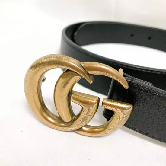 GUCCI GG Marmont Belt Leather Gold Black