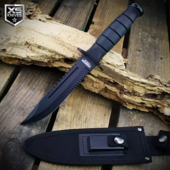 10.5" Black BOWIE Tactical Fixed Blade COMBAT SURVIVAL Hunting Knife + Sheath