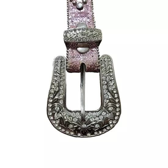 Pink Nocona Western Rhinestone Belt Horseshoe Leather Bling Barbiecore 27" Girls