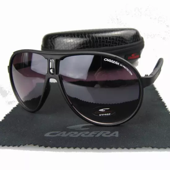 New Men's Women's Retro Outdoor Matte Black Sunglasses Carrera Glasses+Box C01