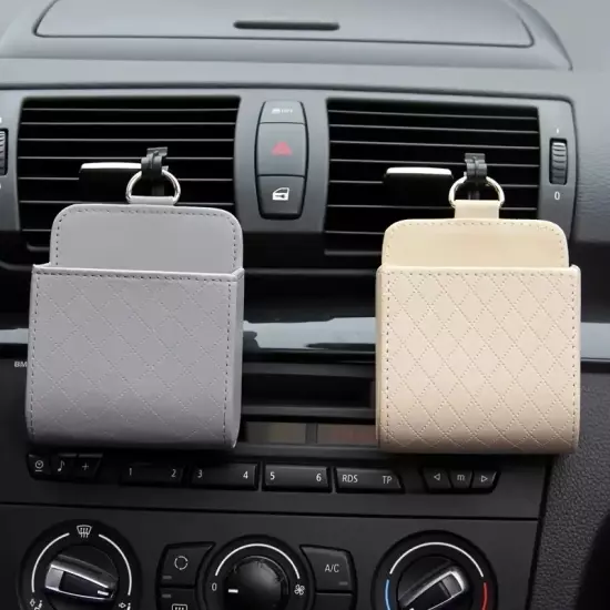 Car Phone Holder Mount Air Vent Hanging Storage Box Car Mobile Phone Bag PU Leat