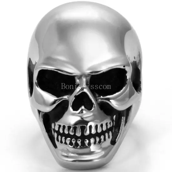 Heavy Gothic Skull Biker Stainless Steel Men's Ring High Polish Halloween Gift