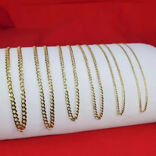 10K Solid Yellow Gold 2mm-7.5mm Curb Cuban Chain Link Necklace Bracelet 7"-30"