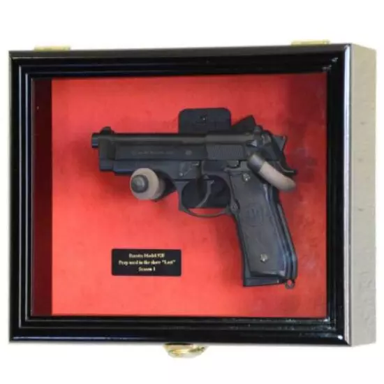 Gun Display Case Wood Black Handgun Pistol Revolver Lock USA Shadow Box Frame