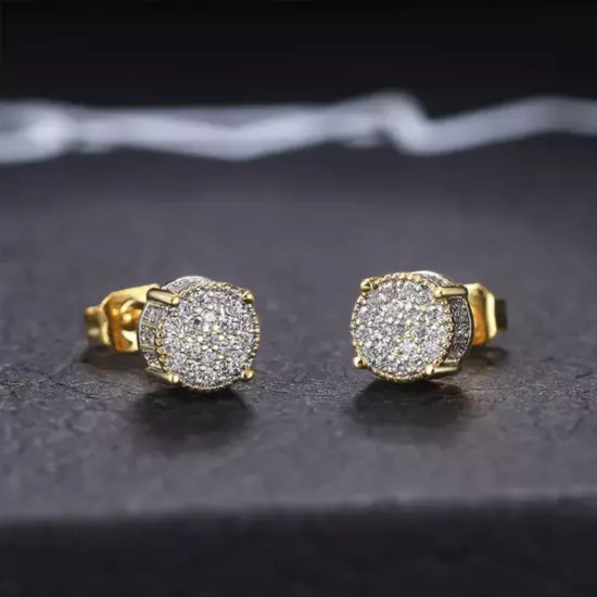 Iced Out Stud Earrings Gold Plated With Cubic Zirconia Hip Hop Jewelry Men Women