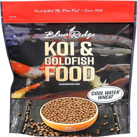 Blue Ridge Koi Fish Food 2Lb - Koi Food 3/16” Cool Water Wheat, Goldfish Food, P