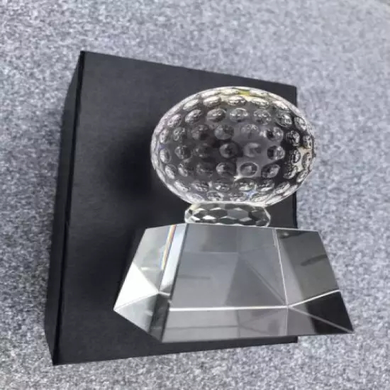 Crystal Glass Golf Ball On Base Magnificent Paperweight Trophy Fathers Day Gift