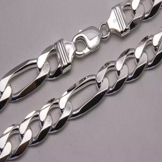 .925 Sterling Silver Figaro Link Chain Necklace 1mm-17mm Sz 16"-36"