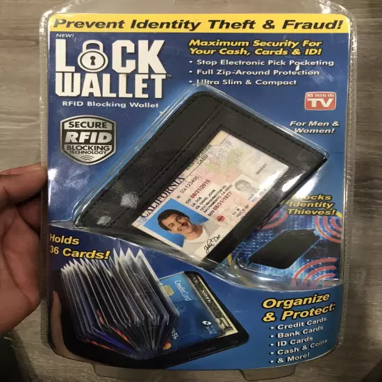 LOCK WALLET Ultra Slim Secure RFID Blocking Tech Holds 36 Cards