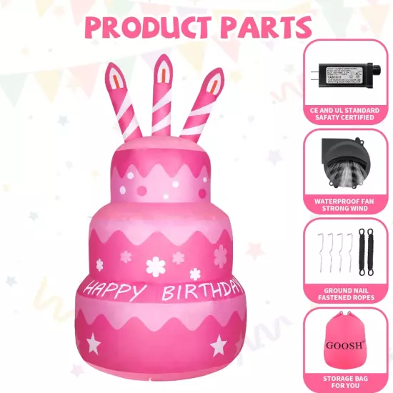 GOOSH Birthday Inflatables Outdoor Decorations Happy Birthday Cake with Candles