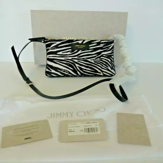 Jimmy Choo NWT Candice Double Pouch Nylon Zebra Logo Print Crossbody Bag $535