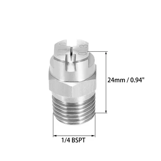 Flat Fan Spray Tip, 1/4BSPT Stainless Steel Nozzle, 110 Degree 1.1mm Orifice Dia