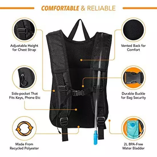 Vibe Hydration Backpack Pack From Recycled Polyester 2l Bladder For Women Men 