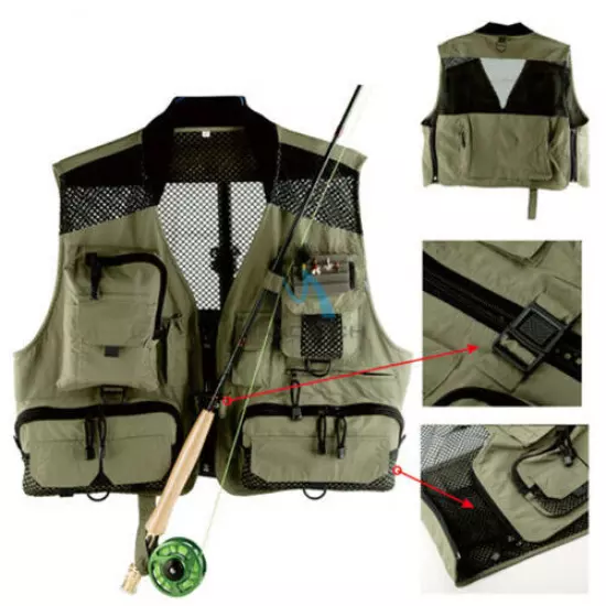 Fly Fishing Vest Pack For Men Adjustable Size Breathable Mutil-Pocket Vest