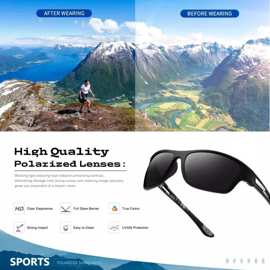 suoso Polarized Sports Sunglasses for Men: UV400 Protection Glasses Womens Wr...