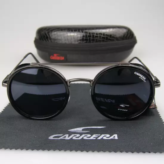 New Men Women Retro Sunglasses Round Windproof Matte Frame Metal Carrera Glasses