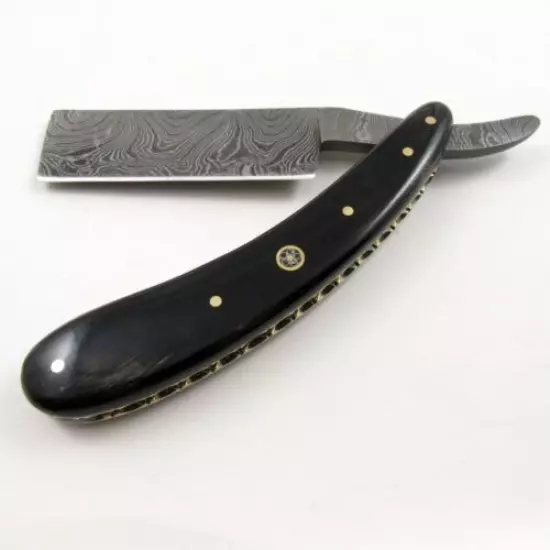 STRAIGHT RAZOR | Damascus Steel Classic Barber Shaving Blade Black Horn Handle