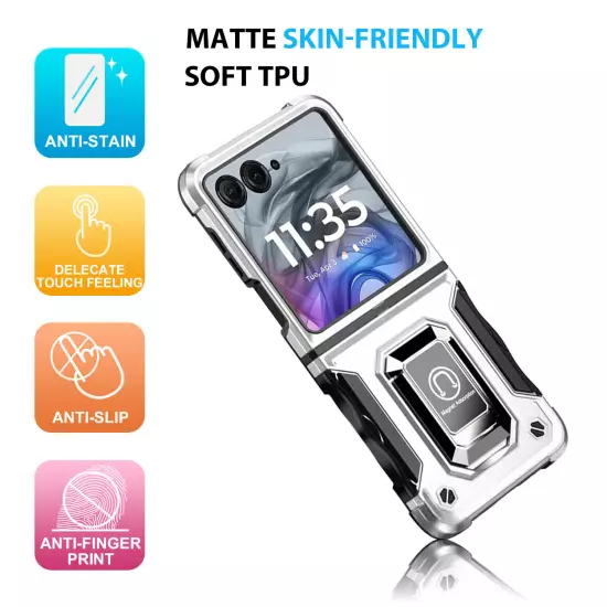 For Motorola Razr 2024 Phone Case Defender Metal Ring Magnetic Kickstand Cover