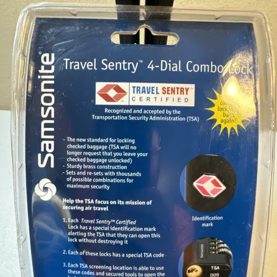 Samsonite Travel Sentry Certified 4-Dial Combo Lock TSA Black Luggage Quad