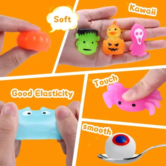 36 PCS Halloween Mochi Squishy Toys with Pumpkin Bucket, Kawaii Squishies Mini S