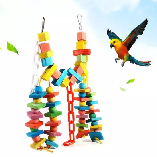 Colorful Wooden Bird Chew Toys with Hanging Cage for Small Pets