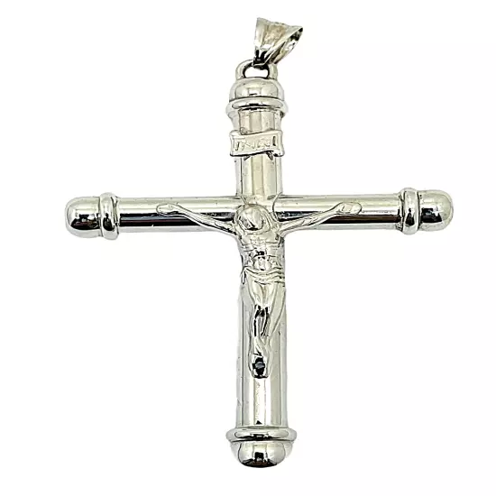 14k White Gold Large Hollow Crucifix Cross Pendant 8.46 grams LA0742