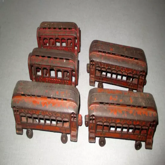 ANTIQUE FLOOR CAST IRON TOY TRAIN-SHIMER-SKIDOO-LEHIGH VALLEY R.R.-5 PIECE SET