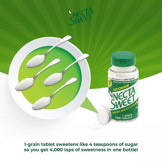 Necta Sweet Saccharin Tablets, 1-Grain, 1000 Tablet Bottle