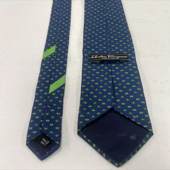 Salvatore Ferragamo Men's Navy Blue & Green Elephant Silk Neck Tie $295