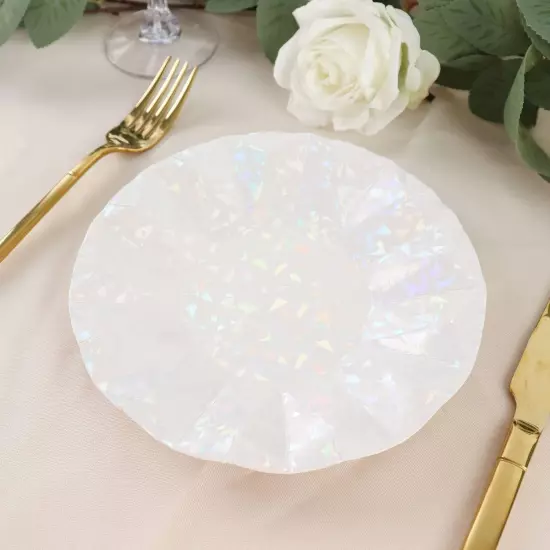 25 Pack | 7" Geometric Iridescent Dessert Appetizer Paper Plates, Disposable Sal