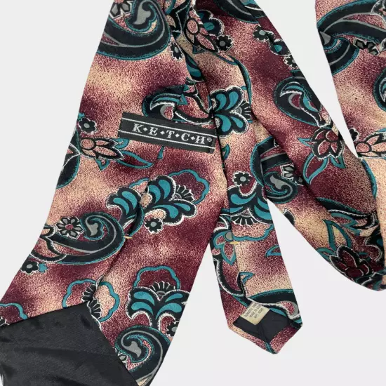 Ketch Red Turquoise Teal Floral Paisley Art Print Necktie Tie 4" x 57"