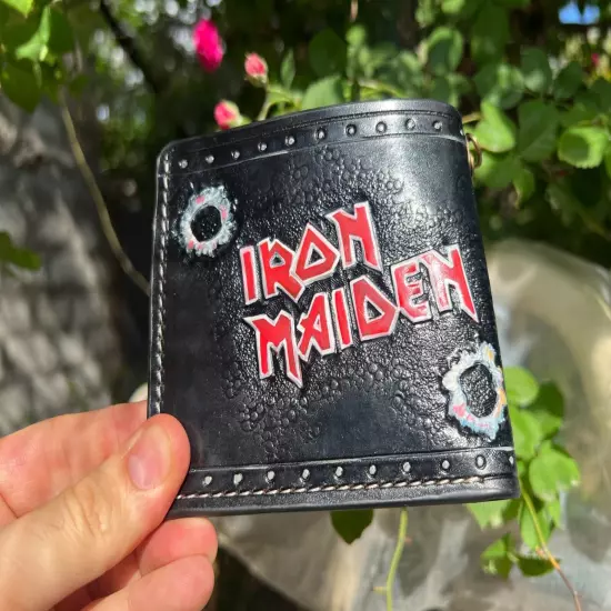 Iron Maiden Wallet, Skull With UK flag Wallet, 3D Genuine Leather Carving Wallet