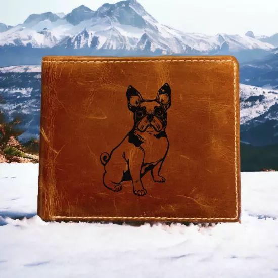 French Bulldog Leather Wallet Bifold Premium Quality Buffalo Animal Pet NEW