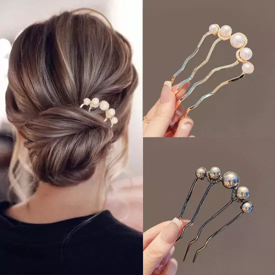 U Shaped Hairpin Pearl Style Hair Stick Hair Pin Hair Fork Stick Pins Women NEW