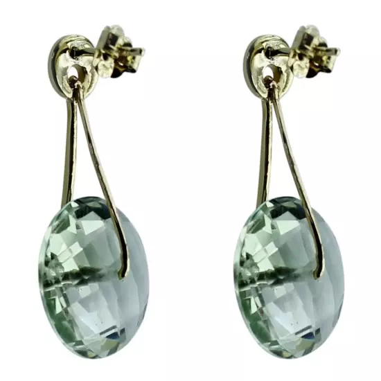 Birthday Gift For Her Green Amethyst Drop/Dangle Earrings 18k Yellow Gold