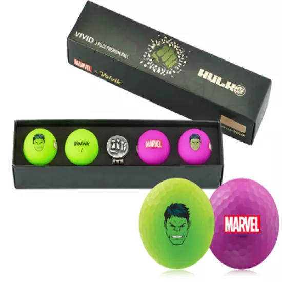 New Volvik- Marvel Edition Golf Balls with Hat Clip Ball Marker Hulk