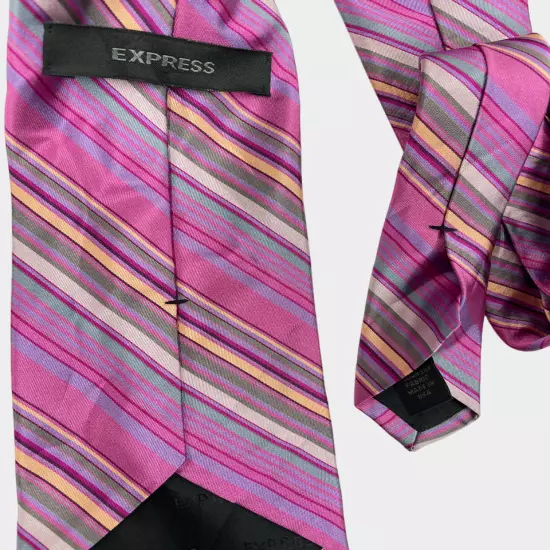 Express Pink Red Striped Regimental Repp Silk Tie Men's 3.5" x 57"