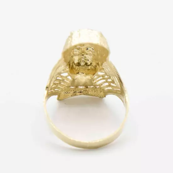 CZ Pharaoh Egyptian King Ring Real Solid 10K Yellow White Gold All Sizes