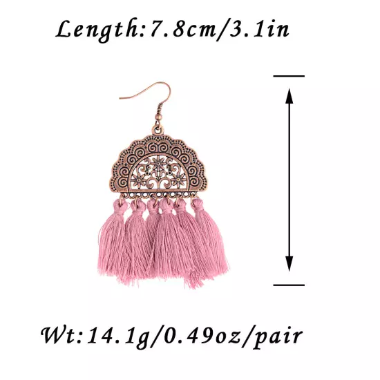 Fashion Women Bohemian Earrings Long Tassel Fringe Drop Dangle Ear Stud Jewelry