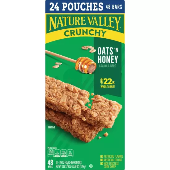 Nature Valley Crunchy Granola Bars Oats 'n Honey 48 Bars 35.76 OZ (24 Pouches)