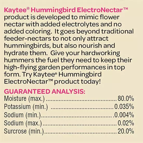 Kaytee Hummingbird ElectroNectar Wild Bird Food, Ready to Use, 64 Ounces