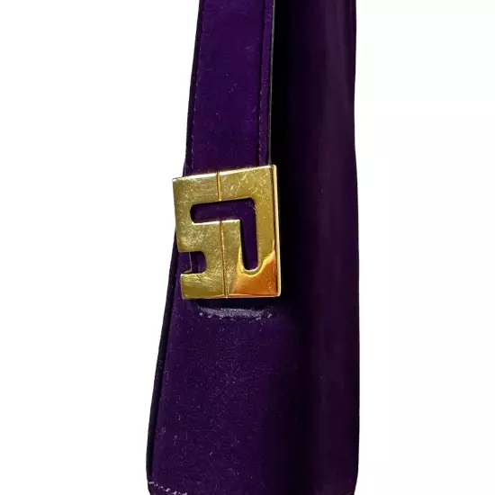 St. John Italy Purple Suede Shoulder Bag Evening Bag Vintage Gold Accents New