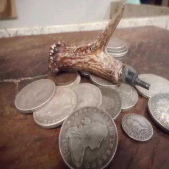 Deluxe Flintlock Pan Charger Antler with Indian Head Penny Base