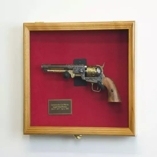 Gun Display Case 2 Guns Oak Solid Wood Handgun Pistol Revolver Lock US Box Frame