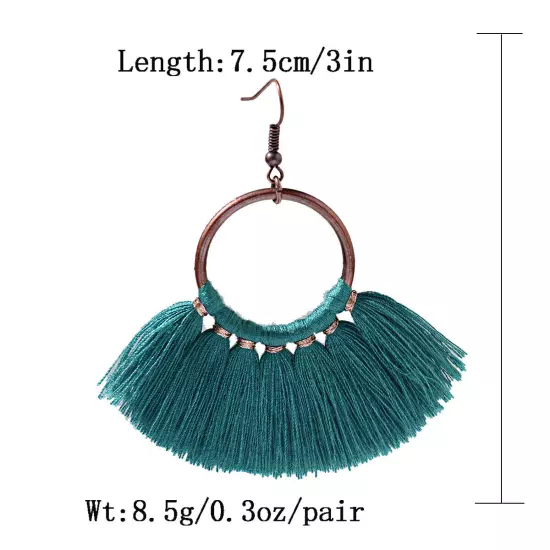 Fashion Women Bohemian Earrings Long Tassel Fringe Drop Dangle Ear Stud Jewelry